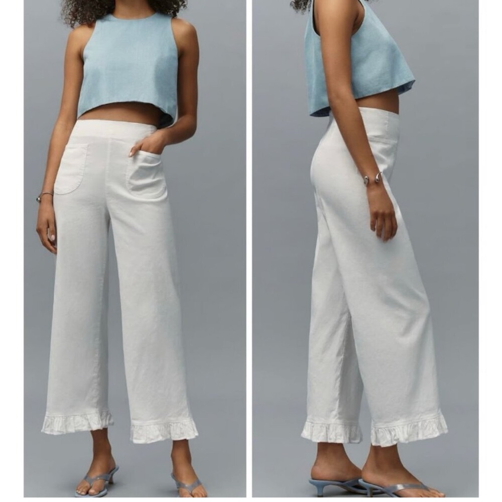 The Colette Maeve White Ruffle Hem Crop Wide Leg Pants